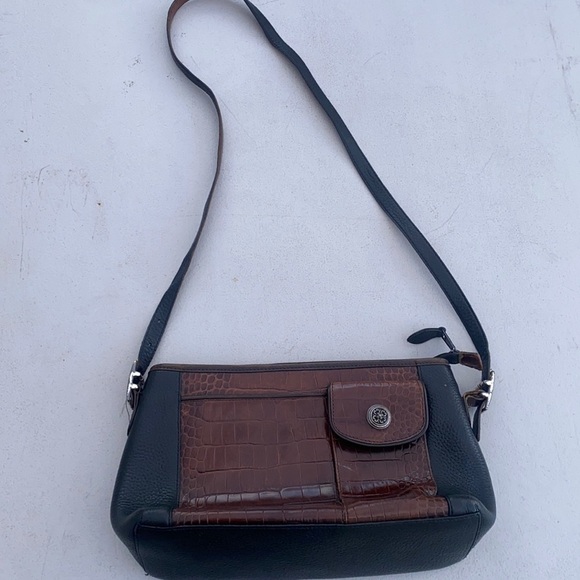 Brighton Vintage Croc Embossed Brown Leather Shoulder Bag - Picture 3 of 14